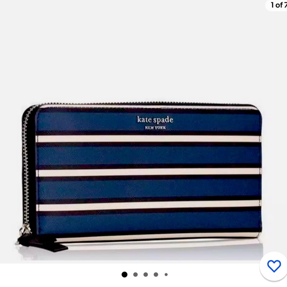 NWT KATE SPADE New York Large Zip Around Continental Wallet Cameron Stripe Blue - Picture 1 of 6